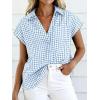 image:imageCHARTOU Women Plaid Summer Top Lapel Cap Short Sleeve Button Down Shirt Dressy Casual Work BlousesLight Blue