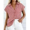 image:imageCHARTOU Women Plaid Summer Top Lapel Cap Short Sleeve Button Down Shirt Dressy Casual Work BlousesRed