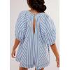 image:imageCHARTOU Women Puff Short Sleeve T Shirt Romper Striped Shirt Dress Jumper Loose Babydoll Summer Flowy Mini RomperBlue