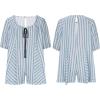 image:imageCHARTOU Women Puff Short Sleeve T Shirt Romper Striped Shirt Dress Jumper Loose Babydoll Summer Flowy Mini RomperBlue