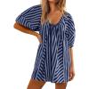 image:imageCHARTOU Women Puff Short Sleeve T Shirt Romper Striped Shirt Dress Jumper Loose Babydoll Summer Flowy Mini RomperDark Blue
