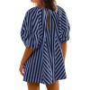 image:imageCHARTOU Women Puff Short Sleeve T Shirt Romper Striped Shirt Dress Jumper Loose Babydoll Summer Flowy Mini RomperDark Blue