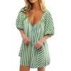 image:imageCHARTOU Women Puff Short Sleeve T Shirt Romper Striped Shirt Dress Jumper Loose Babydoll Summer Flowy Mini RomperGreen