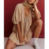 image:imageCHARTOU Women Puff Short Sleeve T Shirt Romper Striped Shirt Dress Jumper Loose Babydoll Summer Flowy Mini RomperKhaki