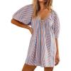 image:imageCHARTOU Women Puff Short Sleeve T Shirt Romper Striped Shirt Dress Jumper Loose Babydoll Summer Flowy Mini RomperLight Pink