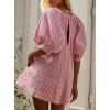 image:imageCHARTOU Women Puff Short Sleeve T Shirt Romper Striped Shirt Dress Jumper Loose Babydoll Summer Flowy Mini RomperPink