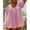 image:imageCHARTOU Women Puff Short Sleeve T Shirt Romper Striped Shirt Dress Jumper Loose Babydoll Summer Flowy Mini RomperPink