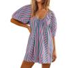 image:imageCHARTOU Women Puff Short Sleeve T Shirt Romper Striped Shirt Dress Jumper Loose Babydoll Summer Flowy Mini RomperPink B