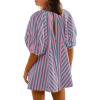 image:imageCHARTOU Women Puff Short Sleeve T Shirt Romper Striped Shirt Dress Jumper Loose Babydoll Summer Flowy Mini RomperPink B