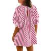 image:imageCHARTOU Women Puff Short Sleeve T Shirt Romper Striped Shirt Dress Jumper Loose Babydoll Summer Flowy Mini RomperRed