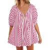 image:imageCHARTOU Women Puff Short Sleeve T Shirt Romper Striped Shirt Dress Jumper Loose Babydoll Summer Flowy Mini RomperRed