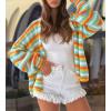 image:imageCHARTOU Women Rainbow Stripes Knit Cardigan Sweater Oversized Open Front Long Sleeve Sweater CoatBlue