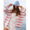 image:imageCHARTOU Women Rainbow Stripes Knit Cardigan Sweater Oversized Open Front Long Sleeve Sweater CoatPink