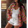 image:imageCHARTOU Women Rainbow Stripes Knit Cardigan Sweater Oversized Open Front Long Sleeve Sweater CoatRose