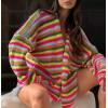 image:imageCHARTOU Women Rainbow Stripes Knit Cardigan Sweater Oversized Open Front Long Sleeve Sweater CoatRose