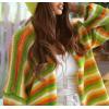 image:imageCHARTOU Women Rainbow Stripes Knit Cardigan Sweater Oversized Open Front Long Sleeve Sweater CoatYellow