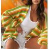 image:imageCHARTOU Women Rainbow Stripes Knit Cardigan Sweater Oversized Open Front Long Sleeve Sweater CoatYellow
