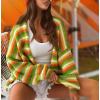 image:imageCHARTOU Women Rainbow Stripes Knit Cardigan Sweater Oversized Open Front Long Sleeve Sweater CoatYellow
