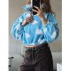 image:imageCHARTOU Women Stand Collar Front Zippered Pullover Sweatshirt Crop Heart Print Loose Fleece Hoodie Top CuteBlue