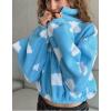 image:imageCHARTOU Women Stand Collar Front Zippered Pullover Sweatshirt Crop Heart Print Loose Fleece Hoodie Top CuteBlue