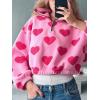 image:imageCHARTOU Women Stand Collar Front Zippered Pullover Sweatshirt Crop Heart Print Loose Fleece Hoodie Top CutePink