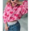 image:imageCHARTOU Women Stand Collar Front Zippered Pullover Sweatshirt Crop Heart Print Loose Fleece Hoodie Top CutePink