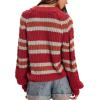 image:imageCHARTOU Women Stripe Chunky Cardigan Sweaters Fall Trendy Color Block Long Sleeve Knit Sweater CoatsRed