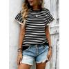 image:imageCHARTOU Women Striped Summer Top Eyelet Lace Ruffle Short Sleeve Crewneck Pullover T Shirts Dressy CasualBlack