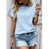 image:imageCHARTOU Women Striped Summer Top Eyelet Lace Ruffle Short Sleeve Crewneck Pullover T Shirts Dressy CasualBlue