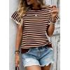 image:imageCHARTOU Women Striped Summer Top Eyelet Lace Ruffle Short Sleeve Crewneck Pullover T Shirts Dressy CasualCoffee