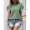 image:imageCHARTOU Women Striped Summer Top Eyelet Lace Ruffle Short Sleeve Crewneck Pullover T Shirts Dressy CasualGreen