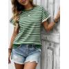 image:imageCHARTOU Women Striped Summer Top Eyelet Lace Ruffle Short Sleeve Crewneck Pullover T Shirts Dressy CasualGreen