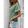 image:imageCHARTOU Women Striped Summer Top Eyelet Lace Ruffle Short Sleeve Crewneck Pullover T Shirts Dressy CasualGreen