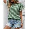 image:imageCHARTOU Women Striped Summer Top Eyelet Lace Ruffle Short Sleeve Crewneck Pullover T Shirts Dressy CasualGreen