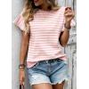 image:imageCHARTOU Women Striped Summer Top Eyelet Lace Ruffle Short Sleeve Crewneck Pullover T Shirts Dressy CasualPink
