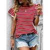 image:imageCHARTOU Women Striped Summer Top Eyelet Lace Ruffle Short Sleeve Crewneck Pullover T Shirts Dressy CasualRed