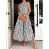 image:imageCHARTOU Women Striped Two Pieces Skirt Sets Summer Sleeveless Tank Top Elastic Waist Maxi Skirt Matching Lounge SetsBlack
