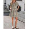 image:imageCHARTOU Women Summer Striped Shirt Dress Lapel Puff Short Sleeve Half Button A Line Dress with PocketsBlack