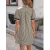 image:imageCHARTOU Women Summer Striped Shirt Dress Lapel Puff Short Sleeve Half Button A Line Dress with PocketsBlack