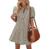 image:imageCHARTOU Women Summer Striped Shirt Dress Lapel Puff Short Sleeve Half Button A Line Dress with PocketsBlack