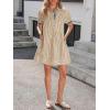 image:imageCHARTOU Women Summer Striped Shirt Dress Lapel Puff Short Sleeve Half Button A Line Dress with PocketsKhaki