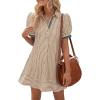 image:imageCHARTOU Women Summer Striped Shirt Dress Lapel Puff Short Sleeve Half Button A Line Dress with PocketsKhaki