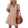 image:imageCHARTOU Women Summer Striped Shirt Dress Lapel Puff Short Sleeve Half Button A Line Dress with PocketsRed