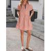image:imageCHARTOU Women Summer Striped Shirt Dress Lapel Puff Short Sleeve Half Button A Line Dress with PocketsRed