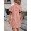 image:imageCHARTOU Women Summer Striped Shirt Dress Lapel Puff Short Sleeve Half Button A Line Dress with PocketsRed