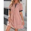 image:imageCHARTOU Women Summer Striped Shirt Dress Lapel Puff Short Sleeve Half Button A Line Dress with PocketsRed