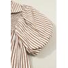 image:imageCHARTOU Women Summer Striped Shirt Top Lapel V Neck Smocked Puff Short Sleeve Babydoll BlousesBrown