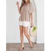 image:imageCHARTOU Women Summer Striped Shirt Top Lapel V Neck Smocked Puff Short Sleeve Babydoll BlousesBrown