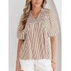 image:imageCHARTOU Women Summer Striped Shirt Top Lapel V Neck Smocked Puff Short Sleeve Babydoll BlousesBrown