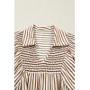 image:imageCHARTOU Women Summer Striped Shirt Top Lapel V Neck Smocked Puff Short Sleeve Babydoll BlousesBrown